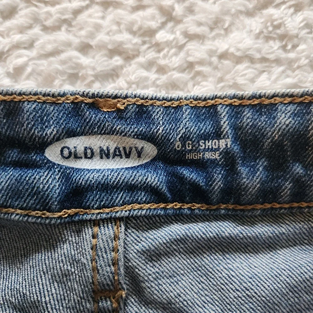 Old Navy OG Short High Rise Distressed Denim Cutoffs Americana Stars Stripes 6